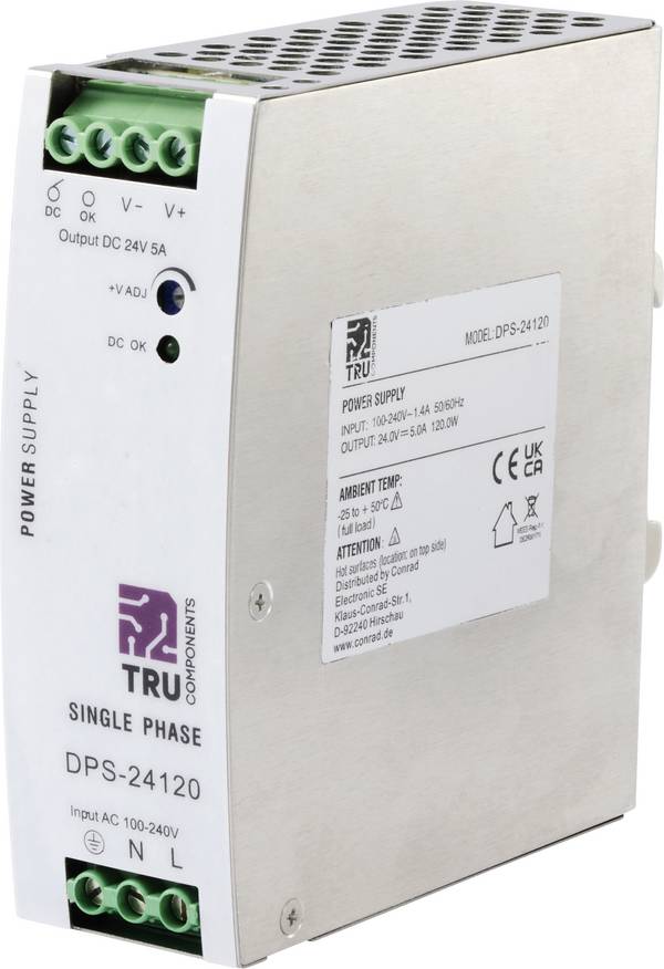 TRU COMPONENTS TC-10580796 DIN-rail netvoeding 24 V/DC 5 A 120 W Aantal uitgangen:1 x Inhoud 1 stuk(s)