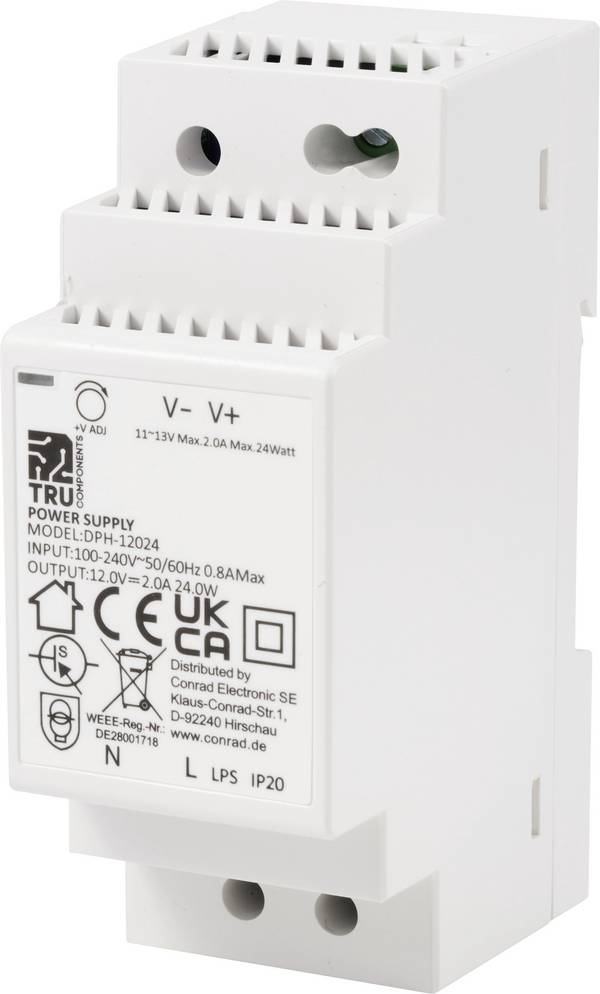 TRU COMPONENTS TC-10580808 DIN-rail netvoeding  12 V/DC 2 A 24 W Aantal uitgangen:1 x  Inhoud 1 stuk(s)