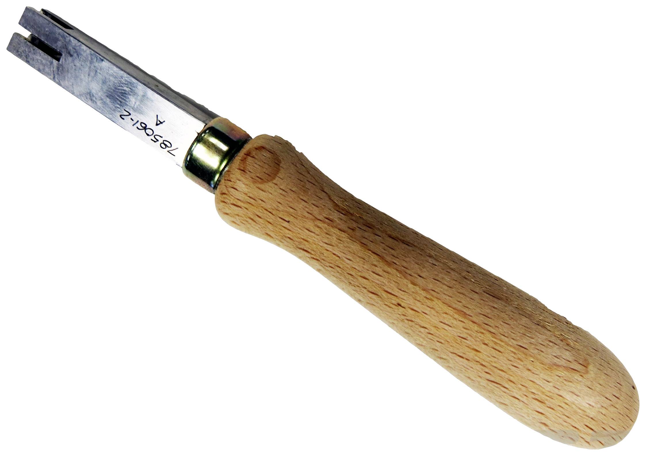 Een houten handvat-gereedschap met een metalen lemmet dat wordt gebruikt voor houtsnijwerk.