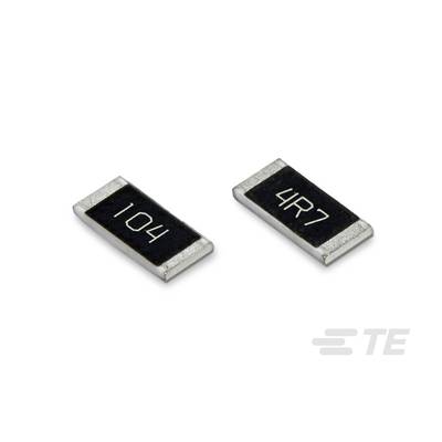 Twee rechthoekige elektrische weerstanden met de opdrukken '104' en '4R7'. Ze zijn geplaatst op een witte ondergrond.