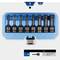 'Set Torx-pin-bits in blauwe doos. Maten: T30, T40, T45, T50, T55, T60, T70 in 1/2 inch. Bevat acht stuks.'