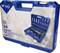 Een blauwe gereedschapskoffer van Brilliant Tools, BT023904, bevat een 84-delig dopsleutelset in de maten 1/4" en 1/2".