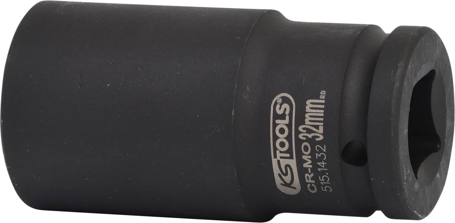 Een zwarte dopsleutel van KS Tools met de opdruk 'CR-MO 32mm'. Het is een gereedschapstoebehoren voor schroef- of ratelwerkzaamheden.