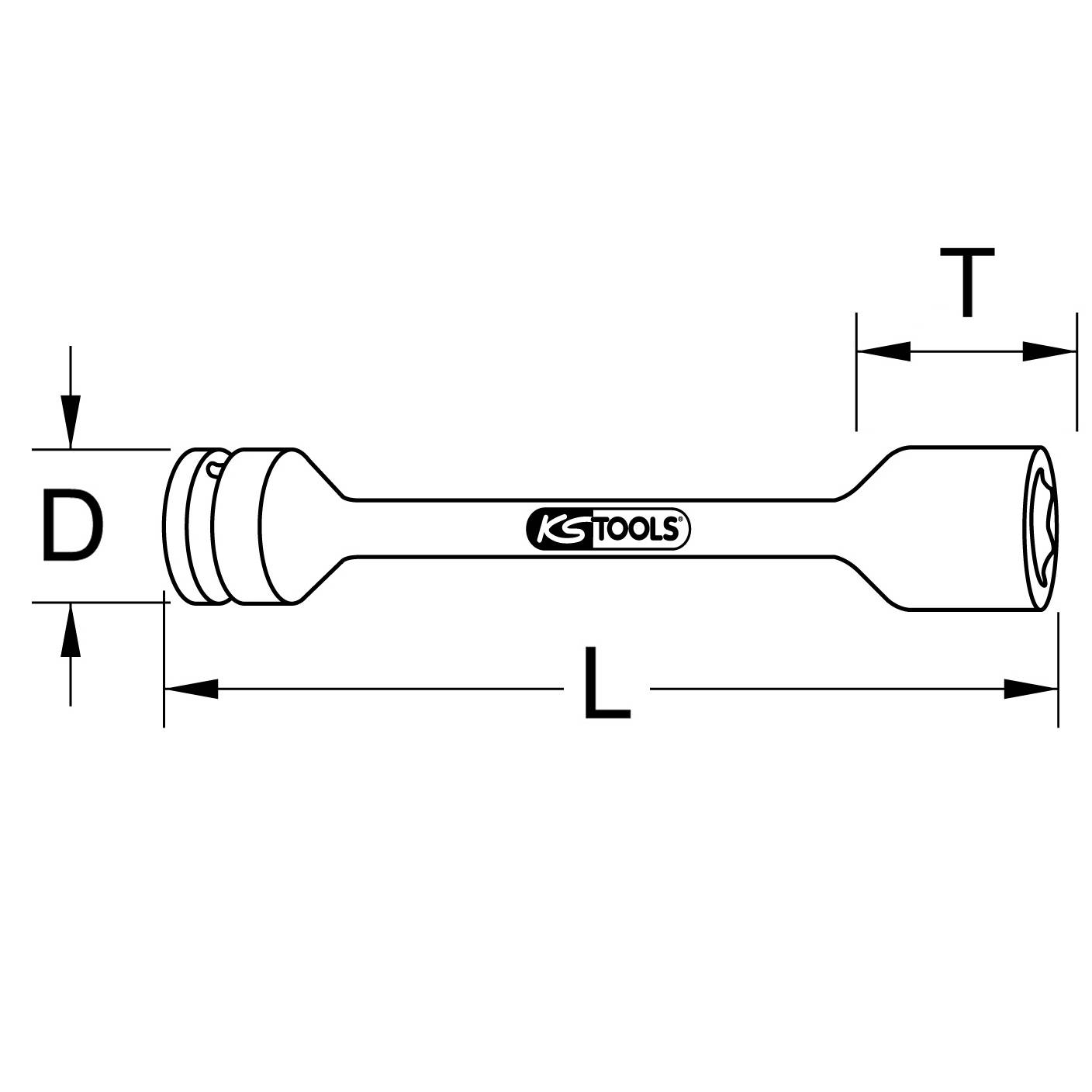 'Afbeelding van een gereedschapscatalogus met H-sleutel-afmetingen: diameter D, lengte L en diepte T, gemarkeerd ter illustratie.'