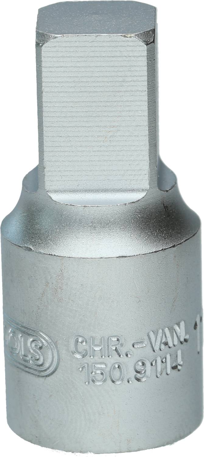 Een zilveren dopsleutel met zeskante schacht, vervaardigd uit chroom-vanadium staal; robuust voor zware toepassingen.