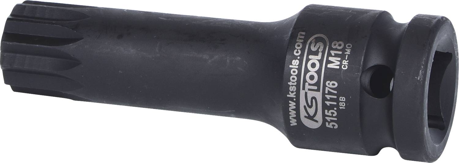 Dopsleutelinzet van KS Tools, modelnummer 515.1178, M18, van zwart metaal met geribde oppervlakte.