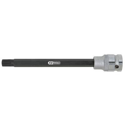 Een Torx-bit met een lange schacht en een zilveren aansluiting. Geschikt voor schroefwerkzaamheden, gemarkeerd met 'KS Tools'.