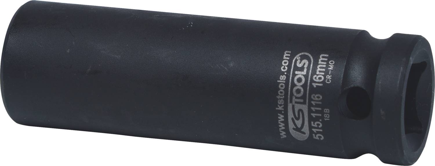 Dopsleutel-inzet, 16 mm, van KS Tools, zwart metaal, cilindrische vorm, gemarkeerd met 'www.kstools.com' en '515.1116'.