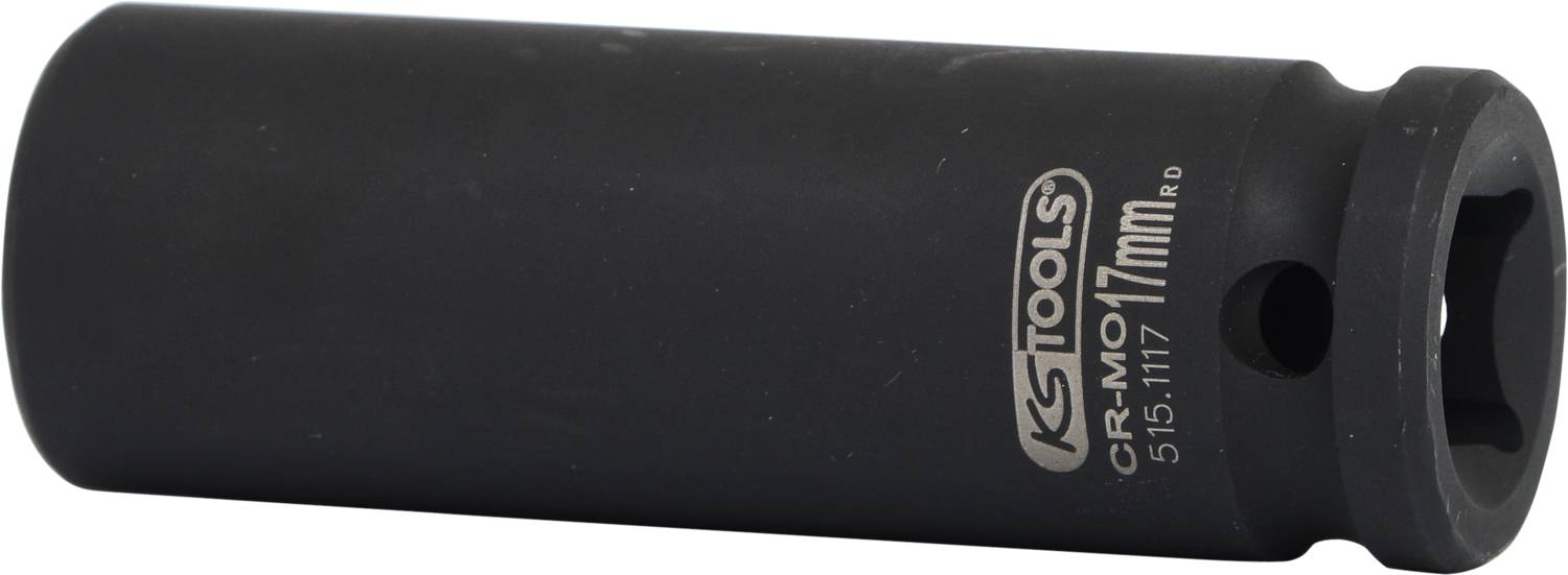 Zwarte auto-dopsleutel van het merk 'KSTools', 17 mm, met zeskante opening en een zijdelings gat voor een betere grip. Ideaal voor gereedschappen.