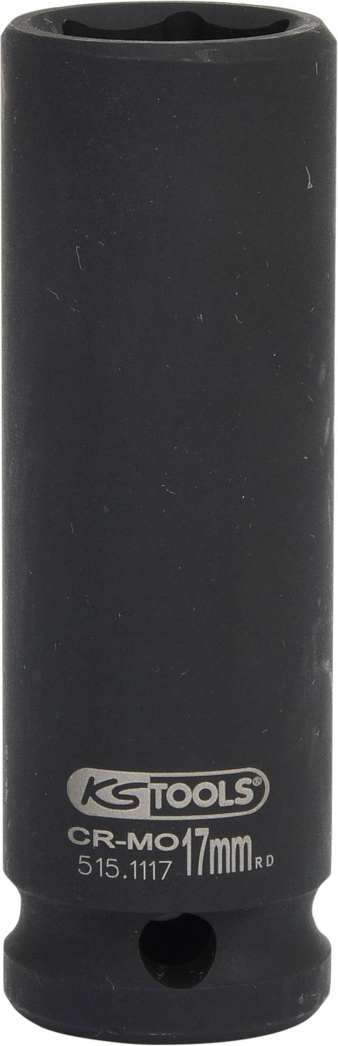Een zwarte steeksleutel met de opdruk 'KSTOOLS CR-MO 17mm'. Gebruikt voor het vastdraaien of losdraaien van schroeven en moeren.