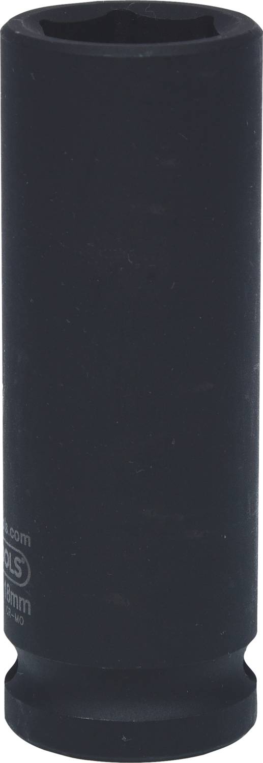 Lange zwarte dopsleutel, cilindrische vorm, zonder zichtbare textuur of markeringen, op een witte achtergrond.