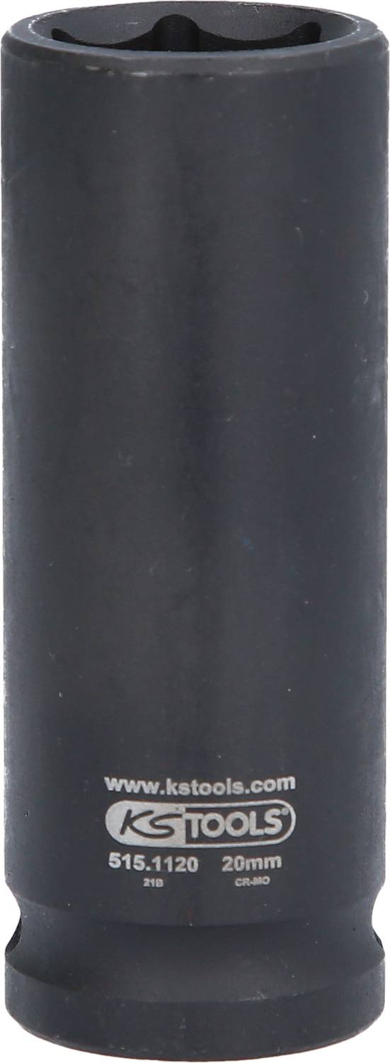 Een zwarte slagdop van het merk KS Tools, modelnummer 515.1120, met een maat van 20 mm.