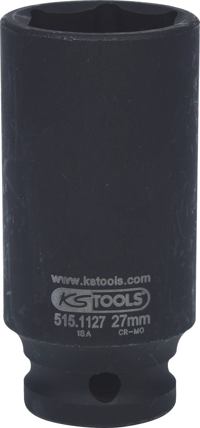 Een zwarte diepe dopsleutel met de opdruk 'ks tools 27 mm'.
