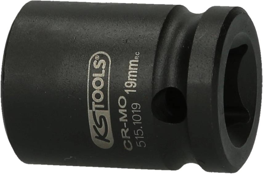 'KS Tools' steeksleutelinzet van CR-MO-staal, maat 19 mm, artikelnummer 515.1019. Zwarte, robuuste steekdop.