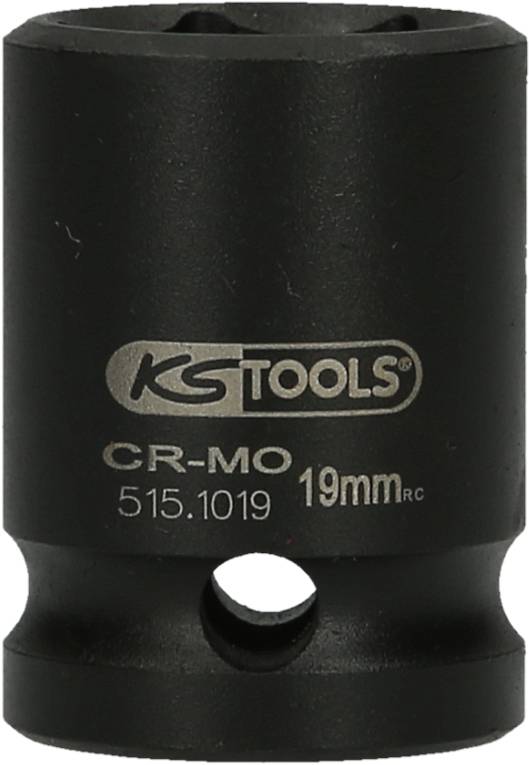 Steeksleutel van KS TOOLS, vervaardigd uit CR-MO-staal, 19 mm diameter, modelnummer 515.1019, zwart.