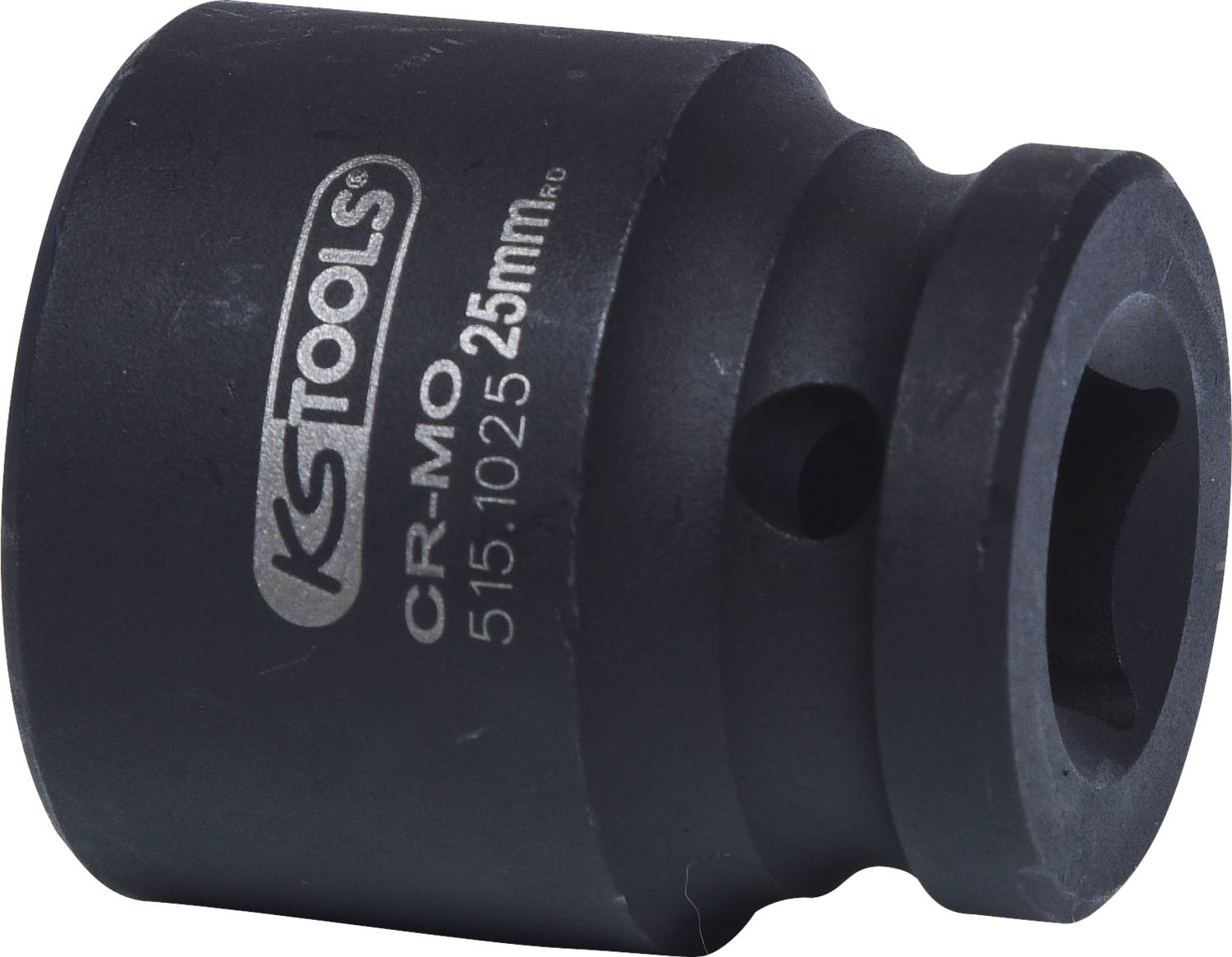 Zwarte zeskant dopsleutel met opschrift 'KS Tools CR-MO 515.1025 25mm', geschikt voor gereedschappen en mechanische toepassingen.