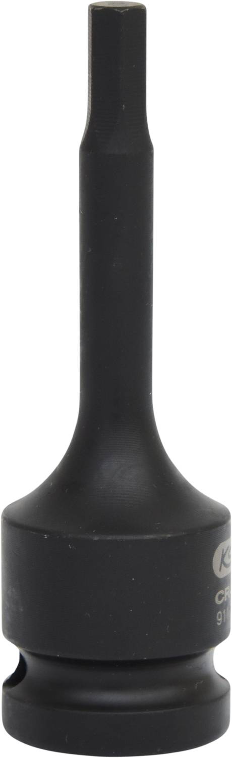 Een zwarte gereedschapskop met een zeskante punt. Waarschijnlijk bedoeld voor schroefwerkzaamheden.