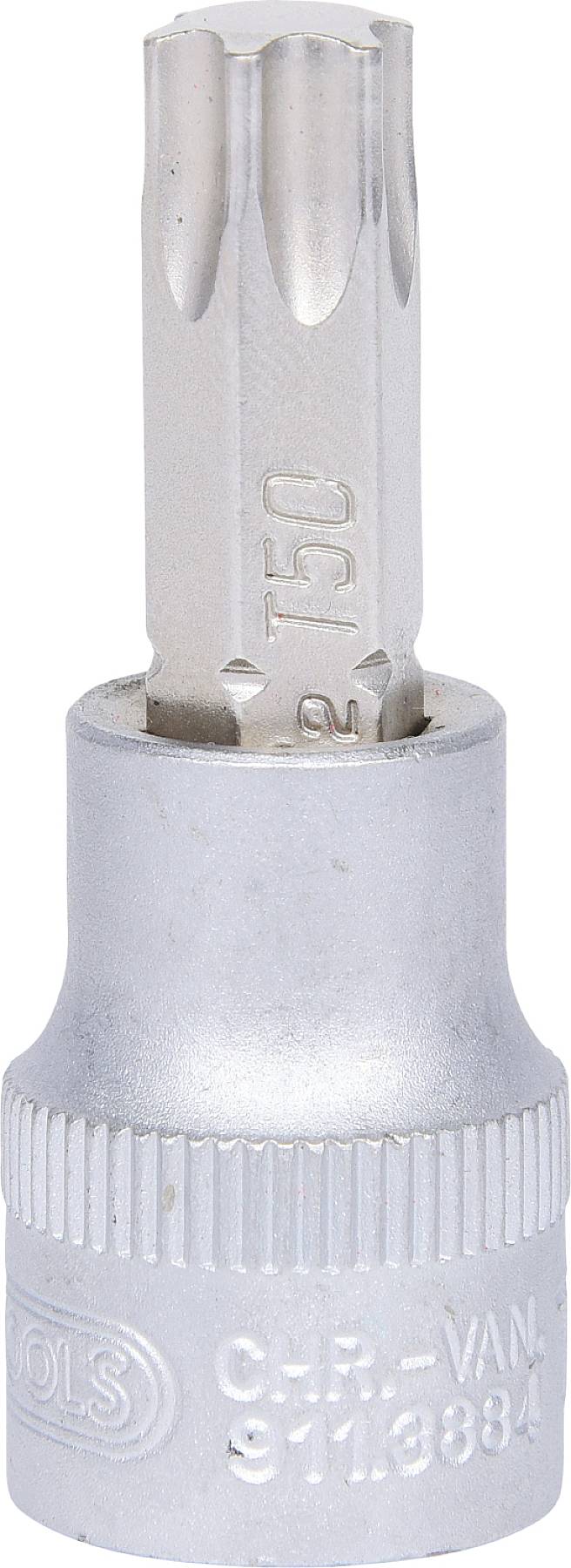 Torx-bitdop in zilver, geschikt voor het verwijderen of vastdraaien van schroeven met een Torx-kop. Label 'T50' zichtbaar.