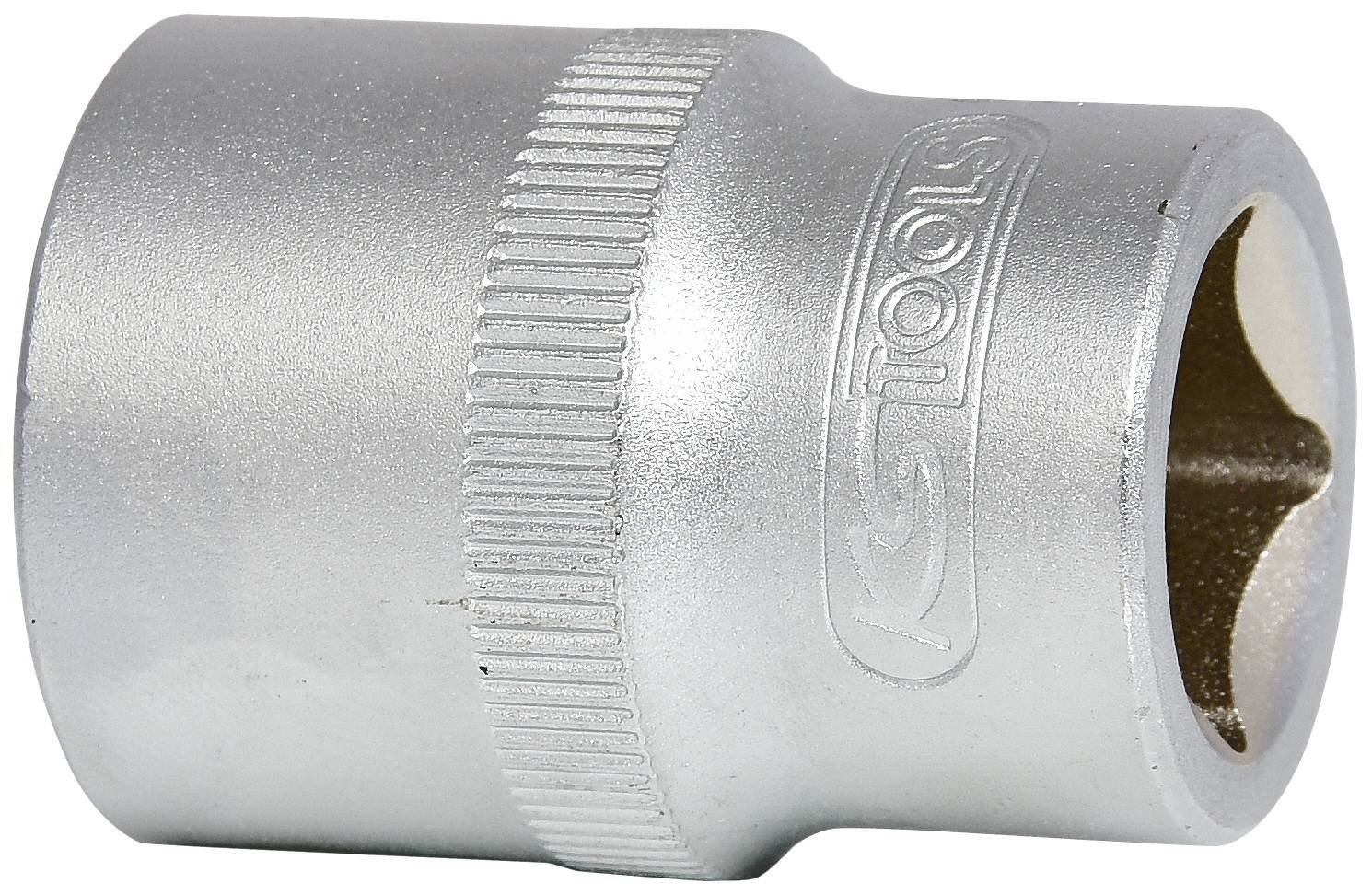 Metalen dopsleutel met geribde oppervlakte, cilindrische behuizing en 'KS Tools'-logo aan de zijkant.