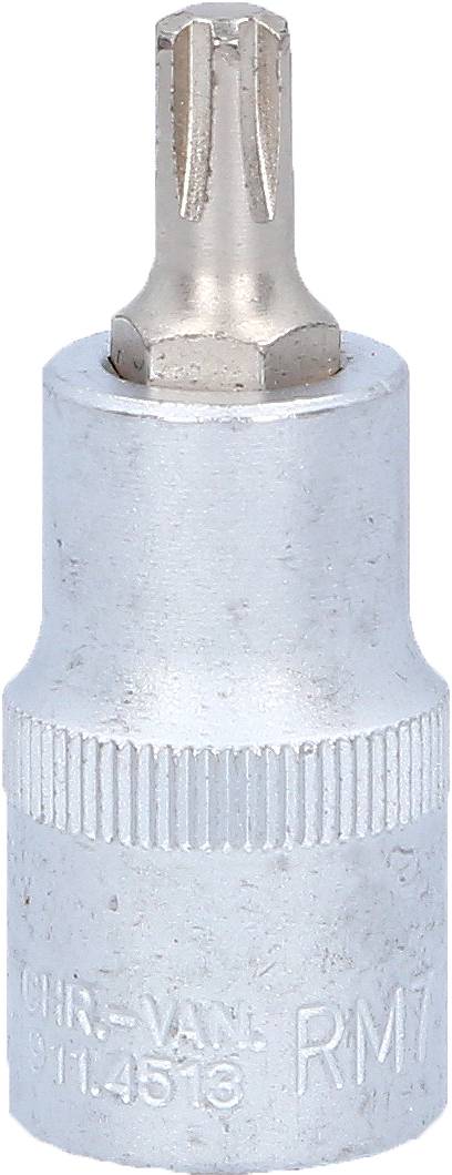 Torx-dopsleutel met een behuizing van zilverkleurig metaal voor schroeftoepassingen.