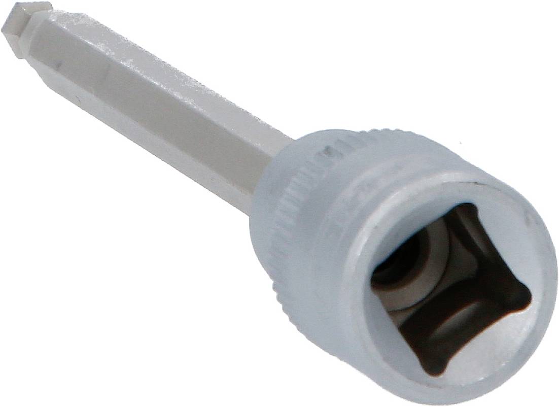 Een zilveren antenneadapter met zeskante greep en vierkante aansluiting, geschikt voor specifieke verbindingsdoeleinden.