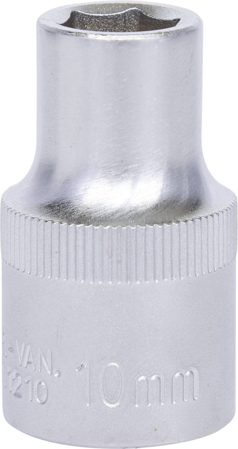 Zilveren 10 mm steeksleutel met geribbeld handvat, geschikt voor mechanische werkzaamheden.