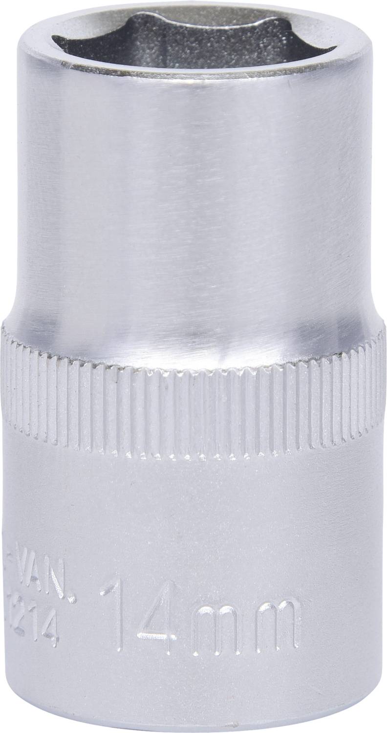 Metalen moersleutel '14 mm', zilverkleurig met gegolfd middendeel voor betere grip.