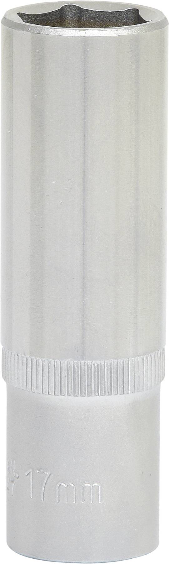 'Steekdop 17 mm' van metaal, cilindrisch met ribbels voor betere grip.