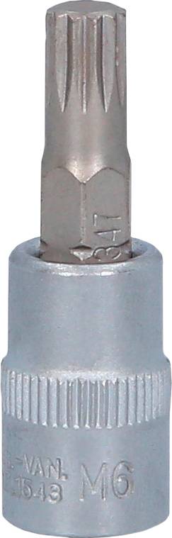 Torx-bitdop, maat M6, vervaardigd uit zilvermetaalmateriaal. Geschikt voor schroeftoepassingen met een zeskantig profiel.