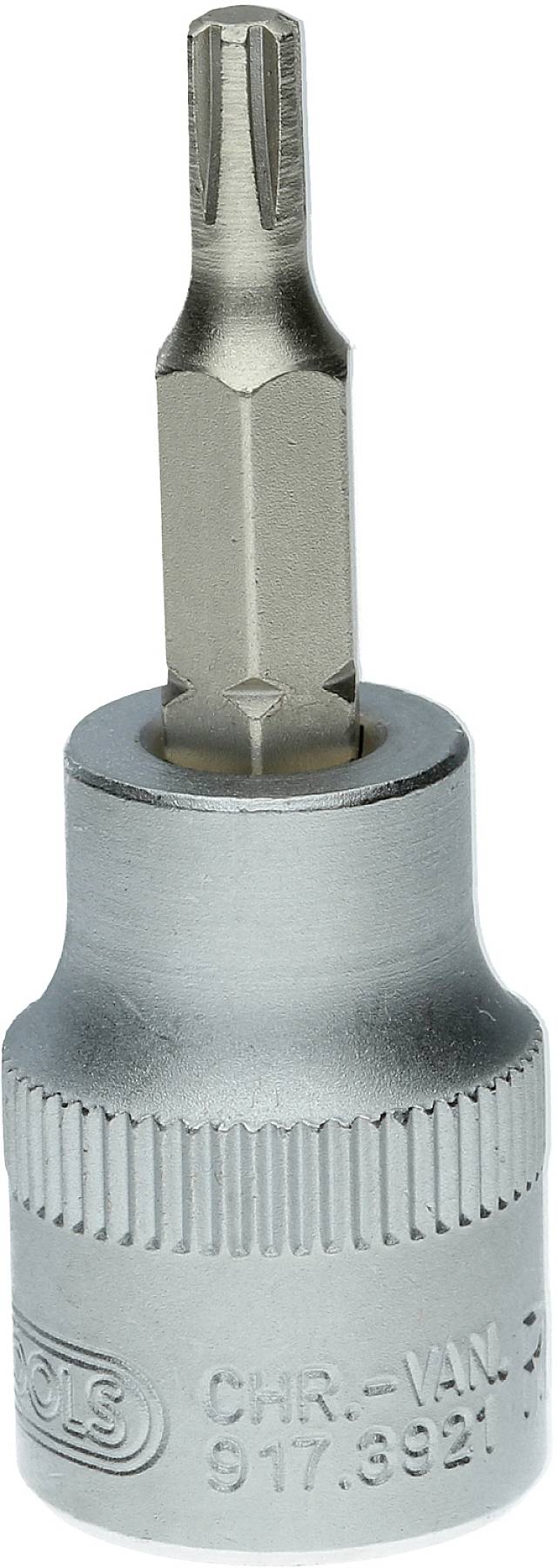 Schroevendraaierbit met cilindrische greep voor Torx-schroeven. Lijkt vervaardigd uit robuust metaal, geschikt voor handmatig gebruik.