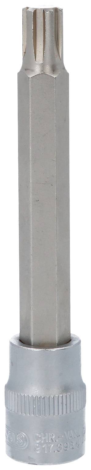 Torx-dopsleutel met zilveren zeskantschacht en gegroefde basis, geschikt voor schroefwerkzaamheden.