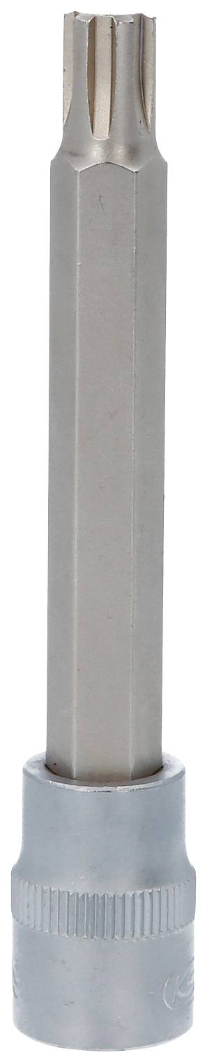 'Lange zeskantbitsleutel van metaal, met zilveren kop en zeshoekige schacht, gebruikt voor schroefwerkzaamheden.'