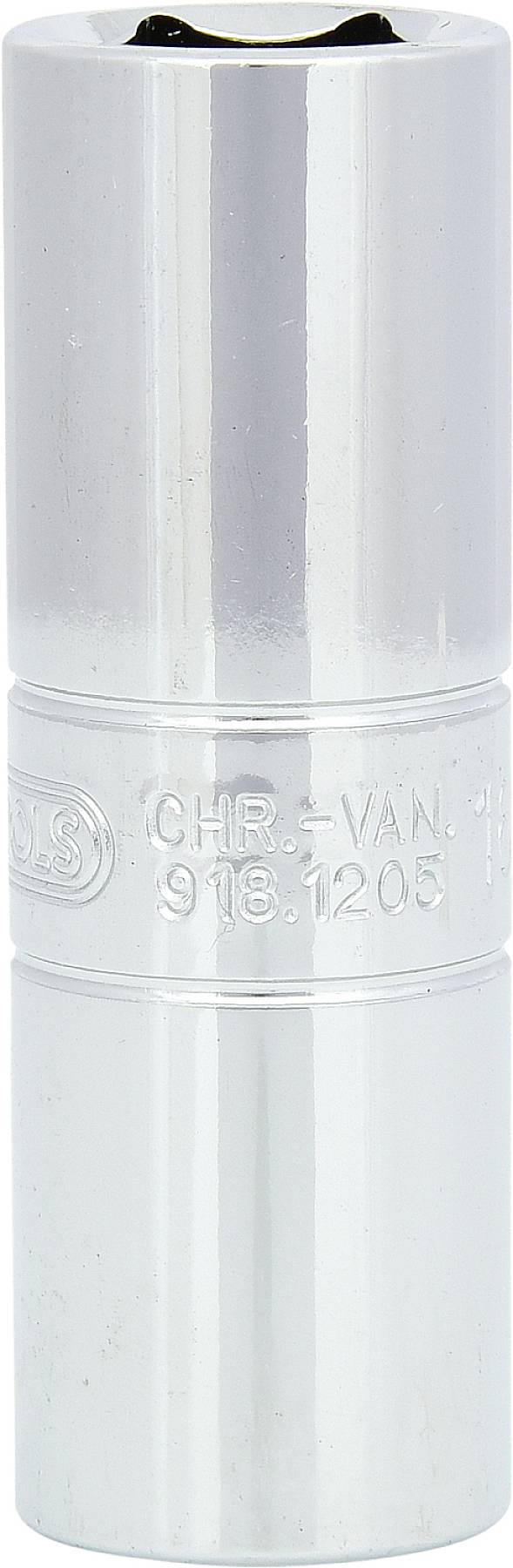 Chroom-vanadium dopsleutel, cilindrisch van vorm, met ingeslagen opschrift 'CR-V', gebruikt voor gereedschappen.