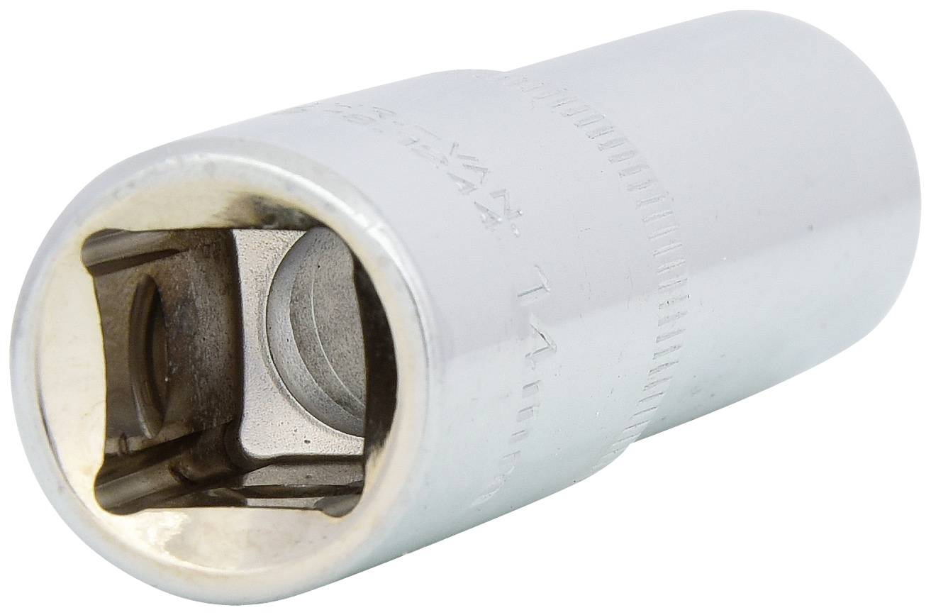 Metalen dopsleutelopzetstuk met cilindrische vorm, te gebruiken met ratelgereedschap.