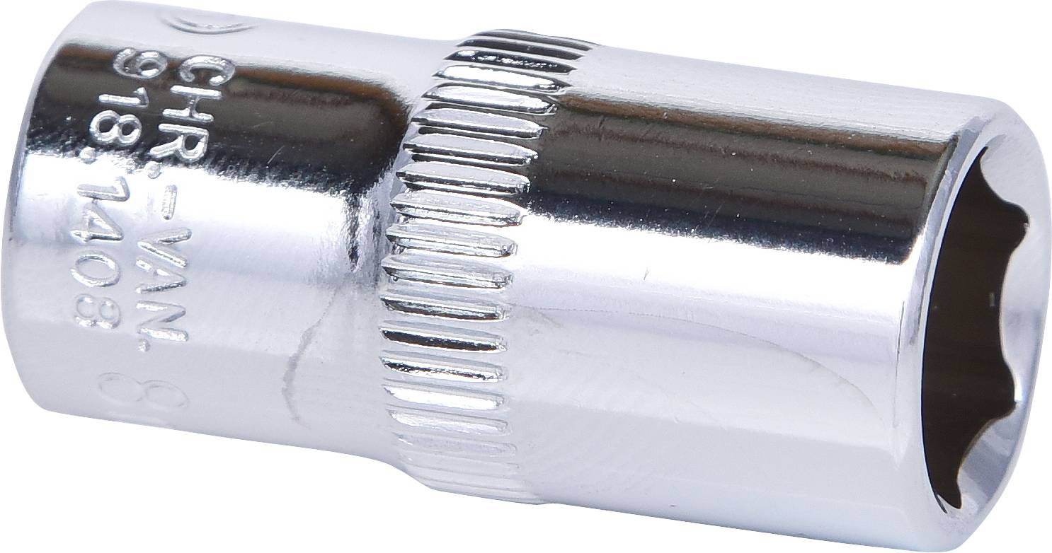 Steekdop van chroom-vanadium-staal met gegolfd handvat, type en specificaties (918.1408) zijn op het oppervlak gegraveerd.