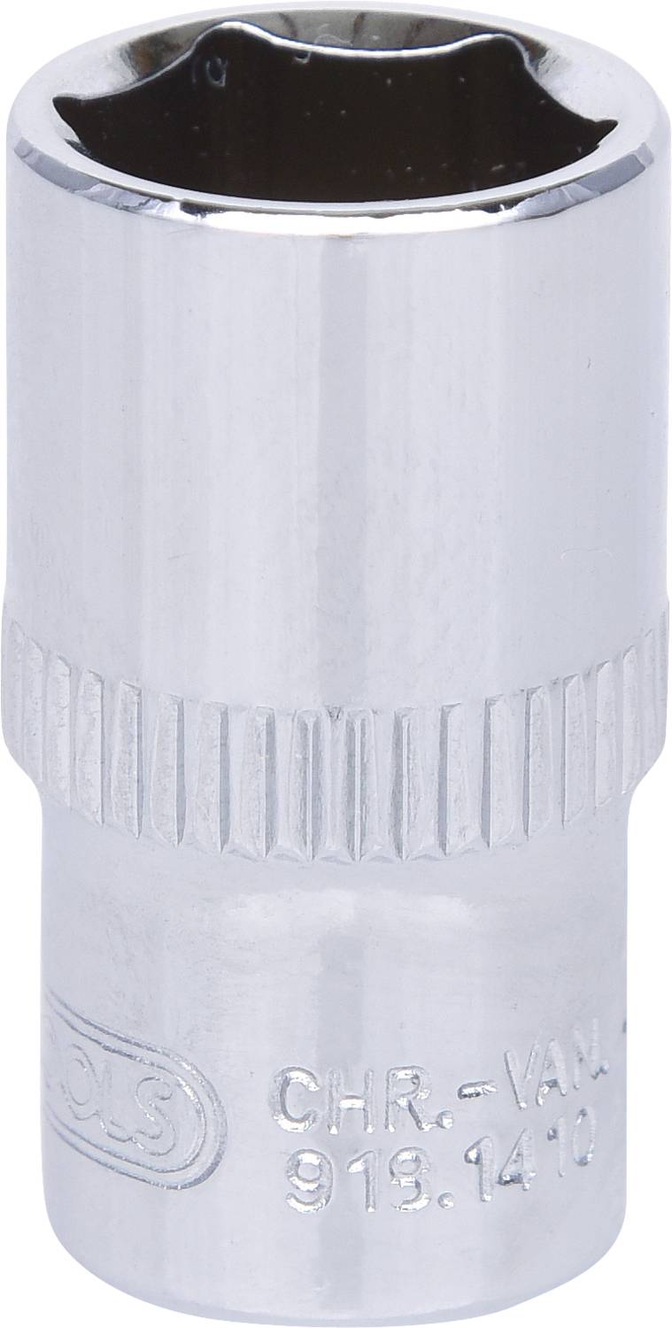 Metalen dopsleutelopzetstuk met gegraveerde cijfers en markeringen, waarschijnlijk bedoeld voor ambachtelijke werkzaamheden.