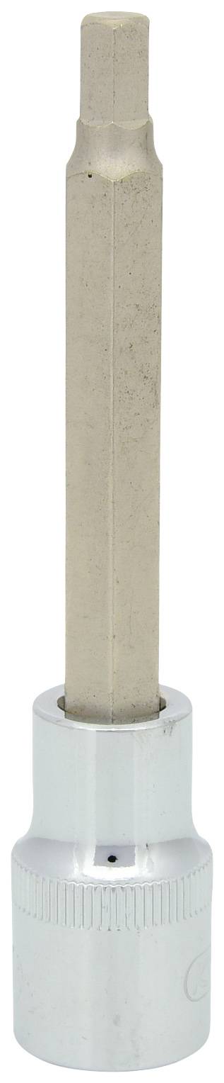 Een zeskante dopsleutel met lange steel, geschikt voor binnenzeskantschroeven, vervaardigd uit zilverkleurig metaal.