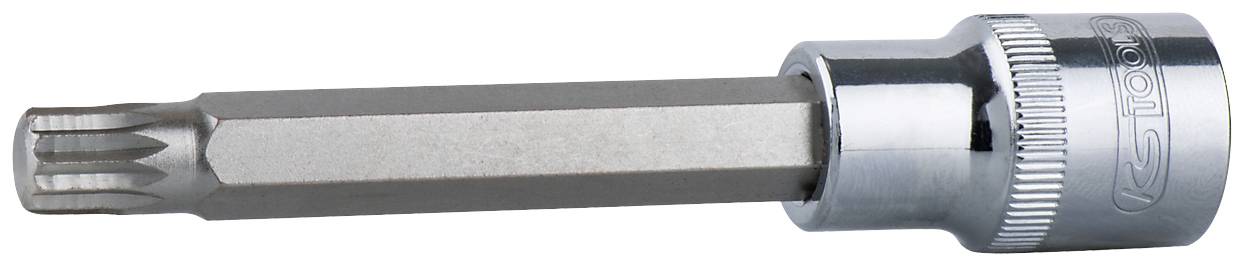 Een zilverkleurige bit met een T-profiel aan de punt en een dopsleutel-schacht.