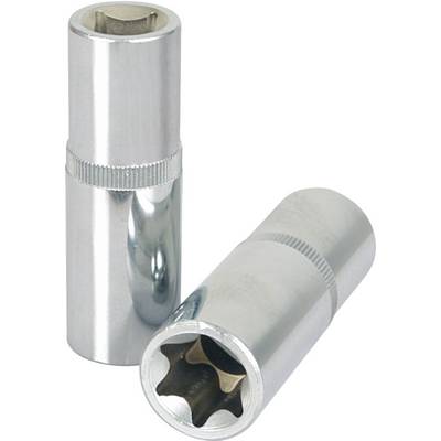 Twee zilveren metalen steeksleutelopzetstukken, één staand, de andere liggend met een zichtbare stervormige opening.