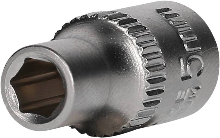 Metalen dopsleutel met zeskante binnenprofiel, voornamelijk gebruikt voor mechanische toepassingen of voertuigonderhoud.