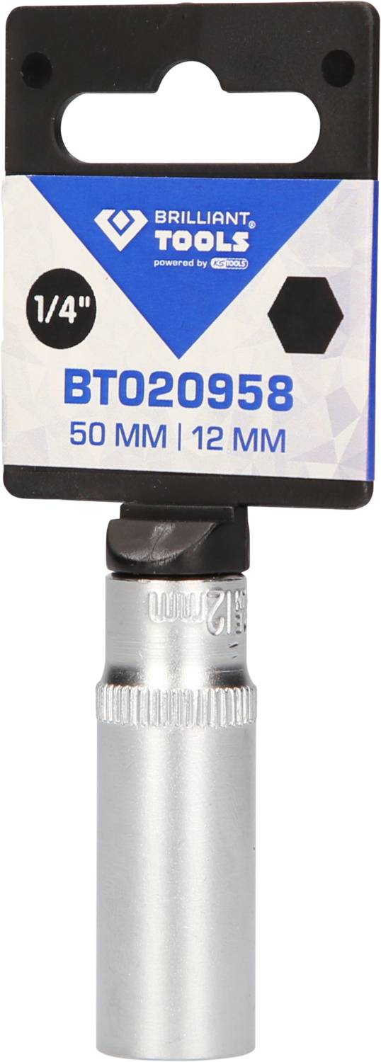 Dopsleutel-inzet van Brilliant Tools, model BT020958, maat 50 mm x 12 mm, met 1/4-inch aandrijving.