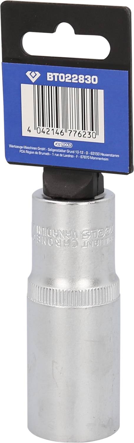 Metalen sokkel met een blauw etiket waarop een serienummer staat. Gereedschap voor het bevestigen van moeren of schroeven.