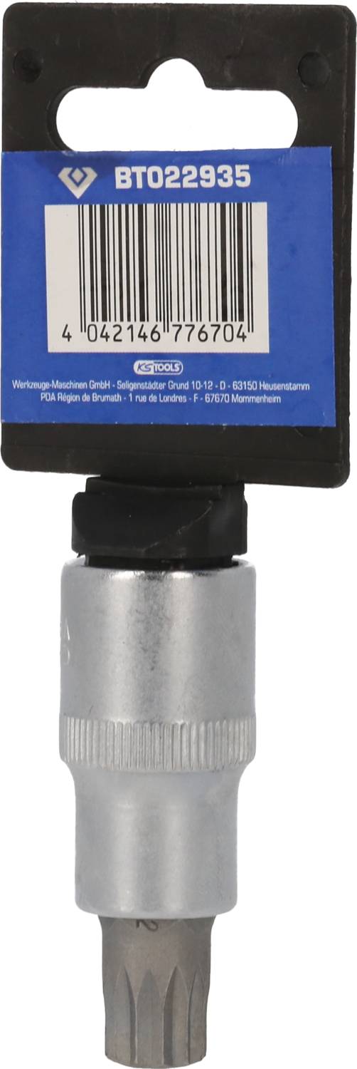 Steeksleuteladapter met blauw etiket; Code 'BT022935'. Ideaal voor gereedschapvolledigheid.