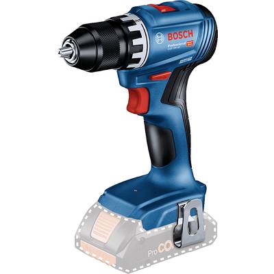 Accuschroefboormachine in het blauw met zwarte handgreep. Het merk 'Bosch Professional' staat erop gedrukt. Apparaat getoond zonder geplaatste accu.