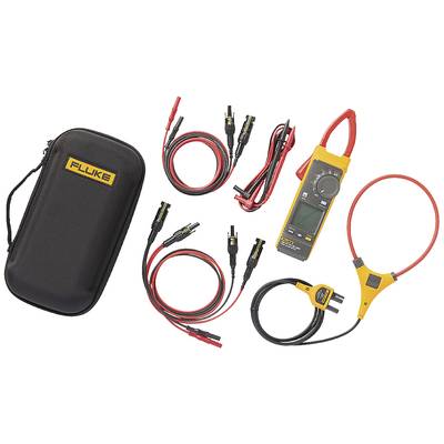Een multimeter-set met koffer, kabels, meetapparatuur en klemmen, dat in een elektronische context wordt gebruikt voor het meten van spanning en stroom.