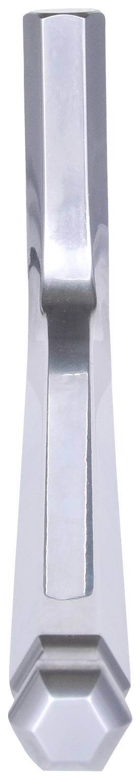 Zilveren deurklopper met modern, geometrisch design.