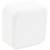 Witte vierkante plastic doos met afgeronde hoeken, mogelijk een container of apparaat, tegen een witte achtergrond.