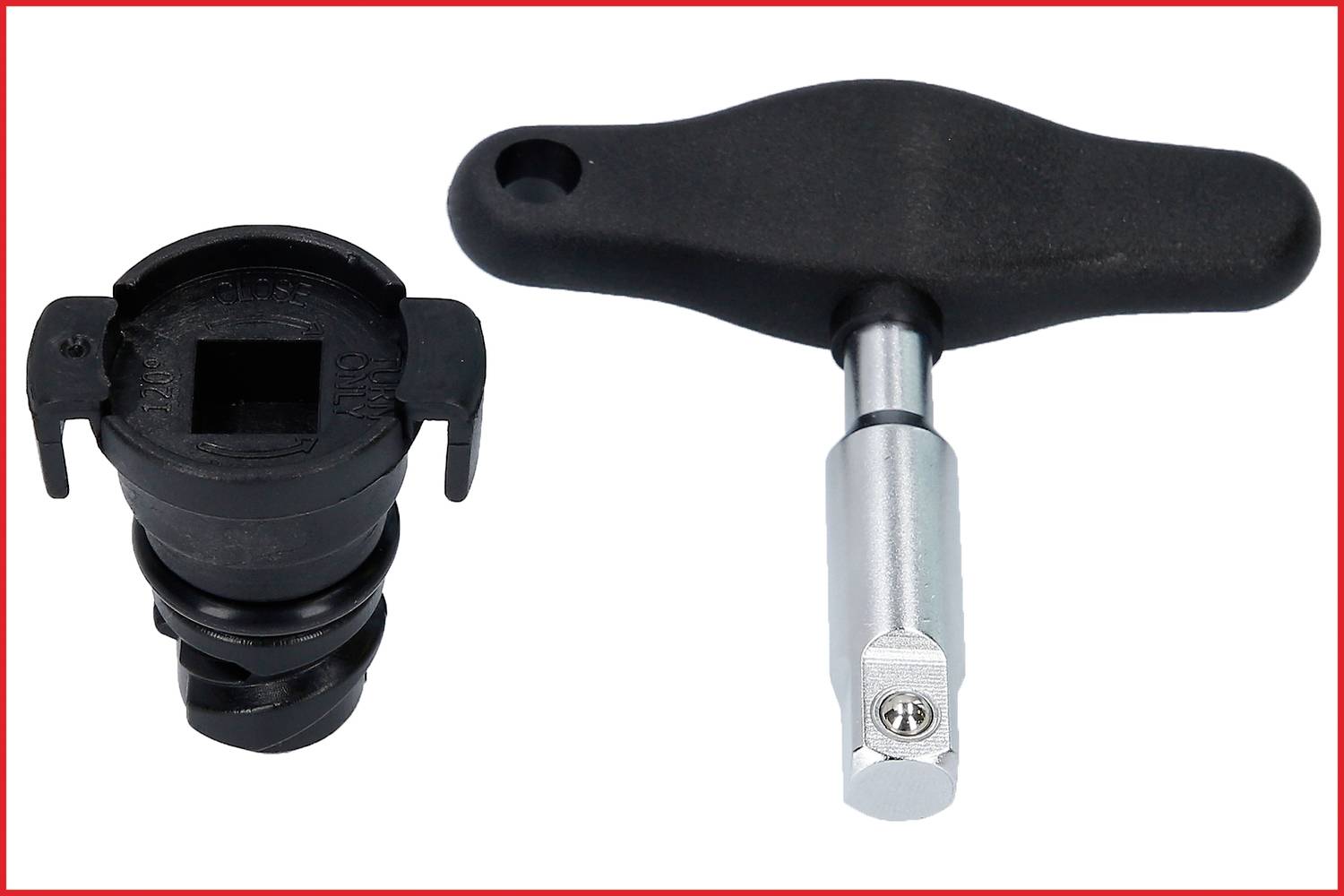 Motorolie-aftapgereedschap met een verwisselbare adapter en een T-greep, ideaal voor efficiënt onderhoud van voertuigen.