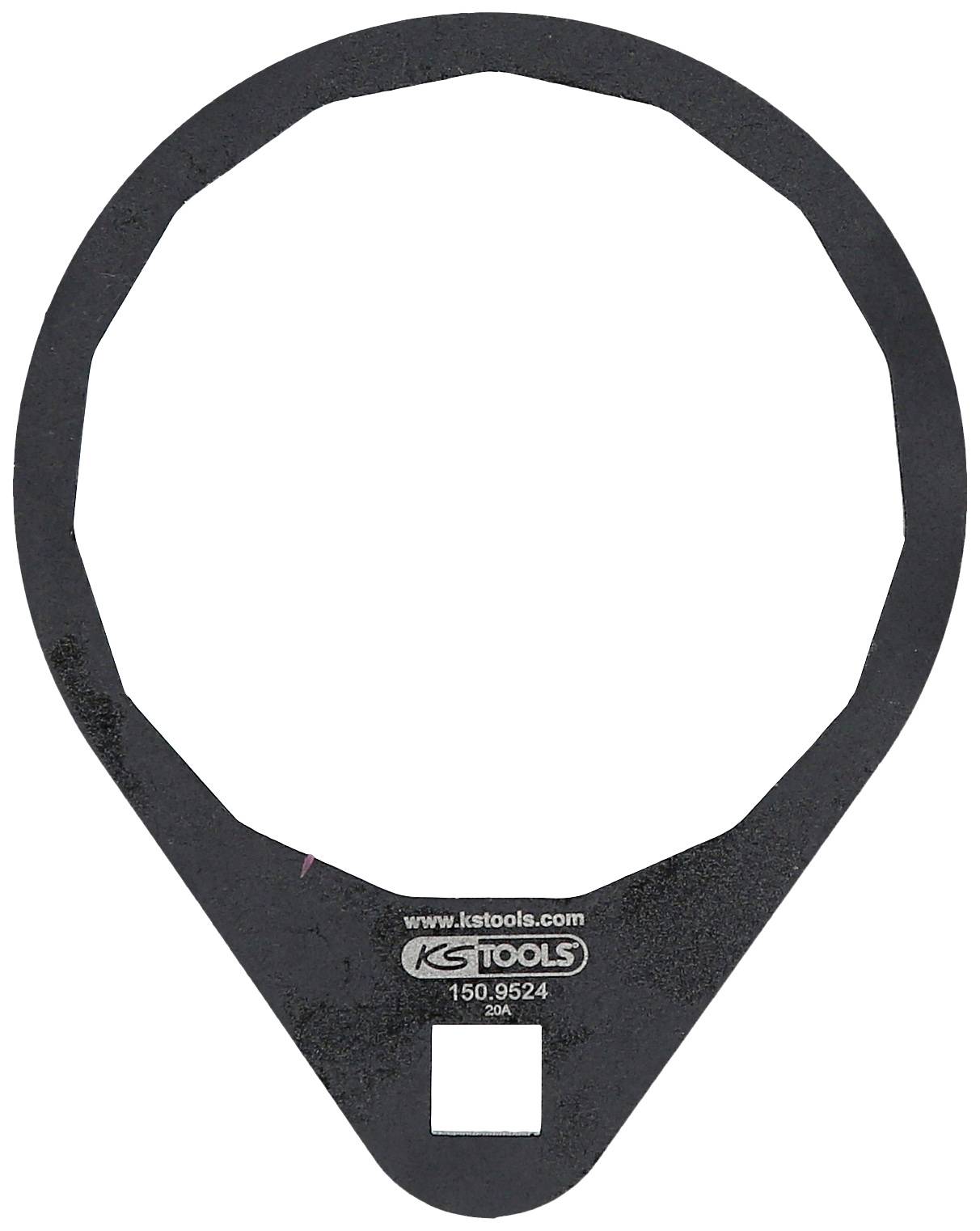 Een zwarte, ronde gereedschapsopzetstuk van KS Tools met een vierkante opening aan de onderkant. Modelnummer 150.9524 is zichtbaar.