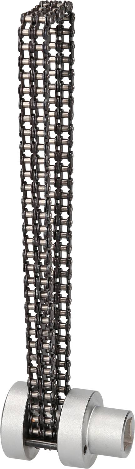 Een verticaal geplaatst tandwiel met twee zilveren metalen doppen aan elk uiteinde, tegen een neutrale achtergrond.